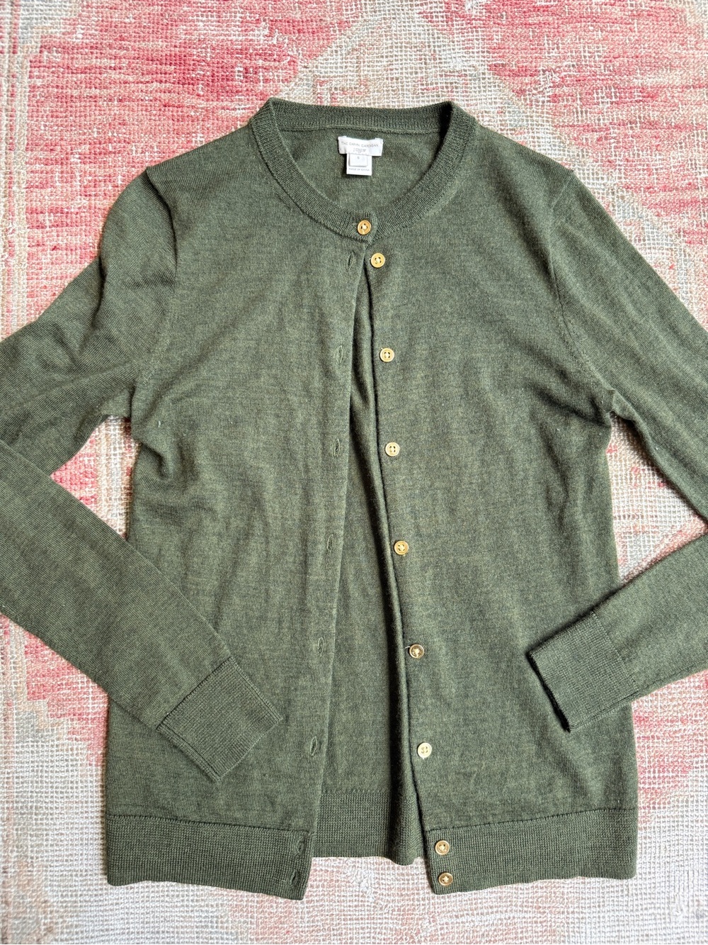 J. Crew Olive Green Crewneck Button Cardigan